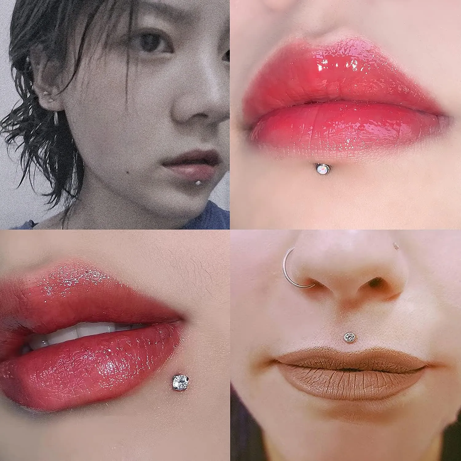 16G 18G 20G Threadless Push in Lip Rings for Women Stainless Steel Labret Jewelry Monroe Lip Ring Medusa Piercing Jewelry Tragus Helix Cartilage Earring Piercing Jewelry for Women Opal CZ