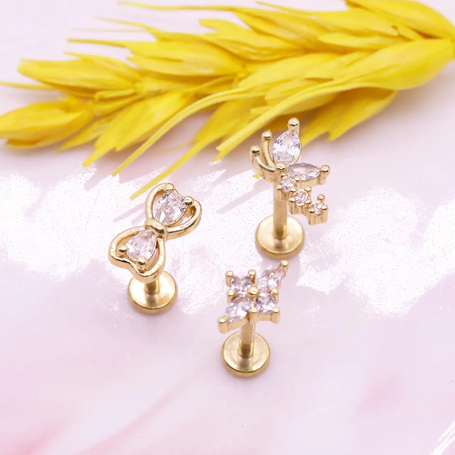 16G 316L Surgical Steel Push in Ear Rings Butterfly Nose Ring Studs for Women Men Leaf Lip Rings Top Pushin Threadless Flat Back Lobe Helix, Tragus, Conch Cartilage Earring Piercing 
