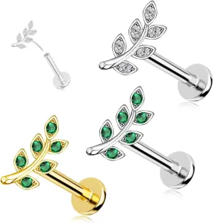 16G 316L Surgical Steel Push in Ear Rings Butterfly Nose Ring Studs for Women Men Leaf Lip Rings Top Pushin Threadless Flat Back Lobe Helix, Tragus, Conch Cartilage Earring Piercing 