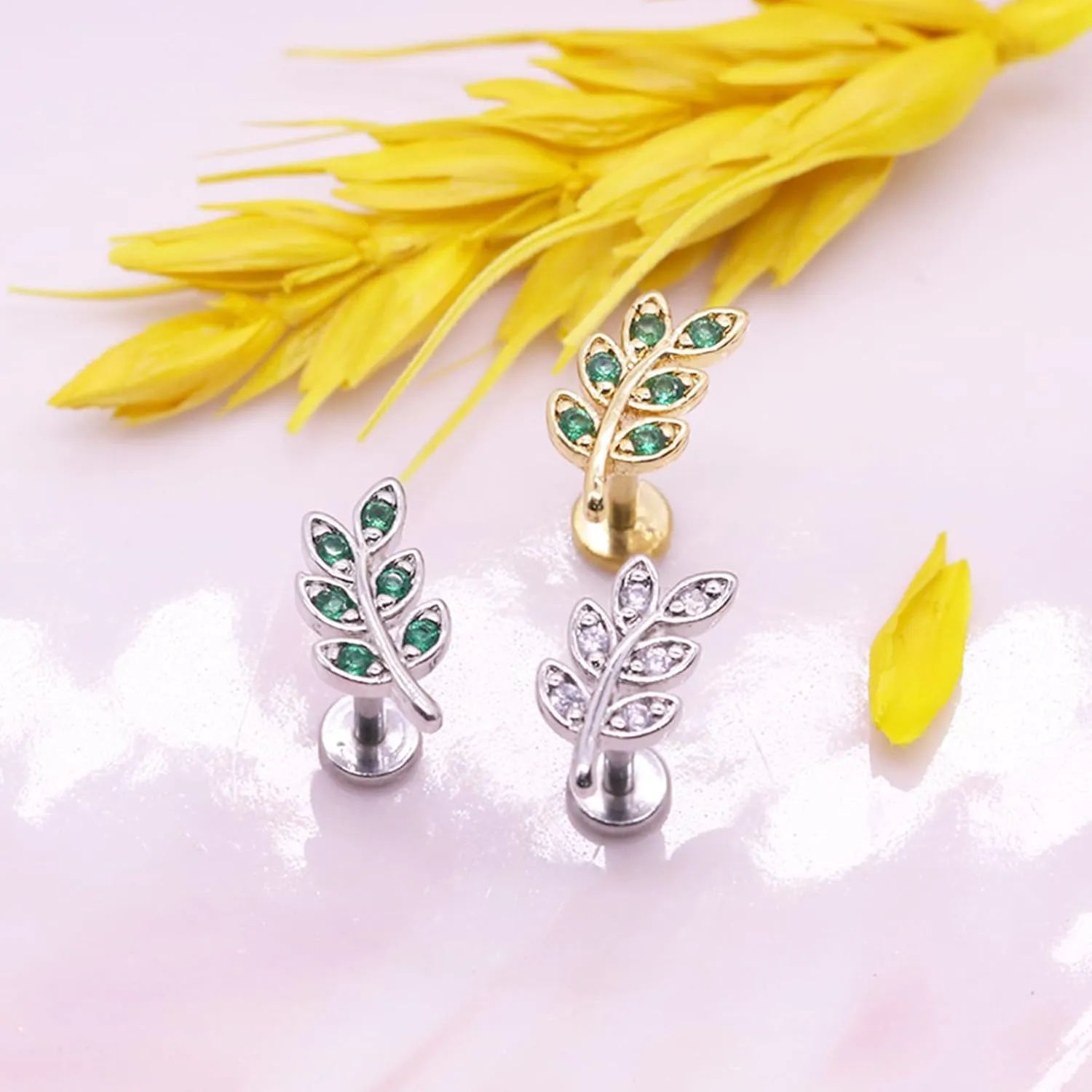 16G 316L Surgical Steel Push in Ear Rings Butterfly Nose Ring Studs for Women Men Leaf Lip Rings Top Pushin Threadless Flat Back Lobe Helix, Tragus, Conch Cartilage Earring Piercing 
