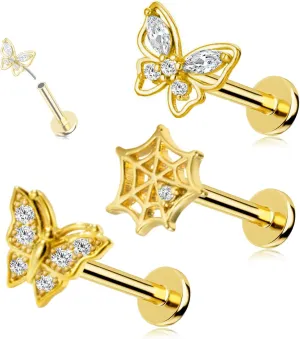 16G 316L Surgical Steel Push in Ear Rings Butterfly Nose Ring Studs for Women Men Leaf Lip Rings Top Pushin Threadless Flat Back Lobe Helix, Tragus, Conch Cartilage Earring Piercing 