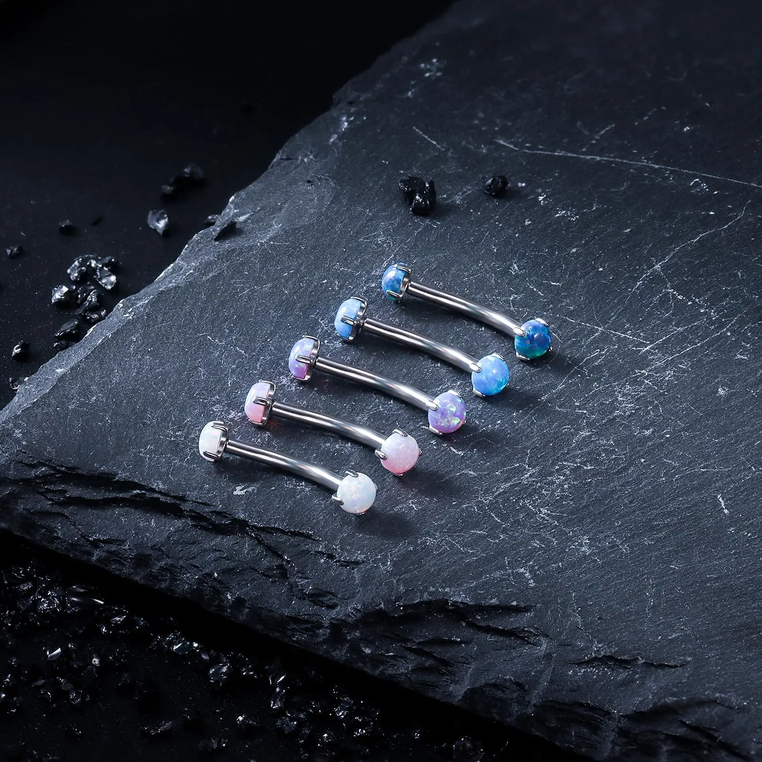 16G Astm F136 Titanium Eyebrow Piercing Jewelry Curved Barbell Eyebrow Ring Vertical Labret Lip Jewelry Daith Rook Earrings Navel Small Belly Button Ring Piercing Jewelry for Women Men Opal