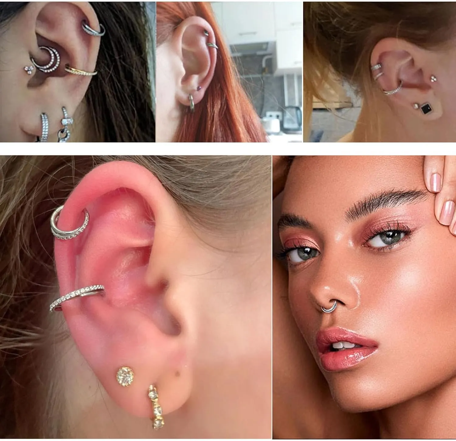 16G Nose Ring Hoop 316L Stainless Steel Cartilage Earring Hoop Helix Rook Conch Daith Tragus Earrings Hinged Segment Septum Clicker Piercing