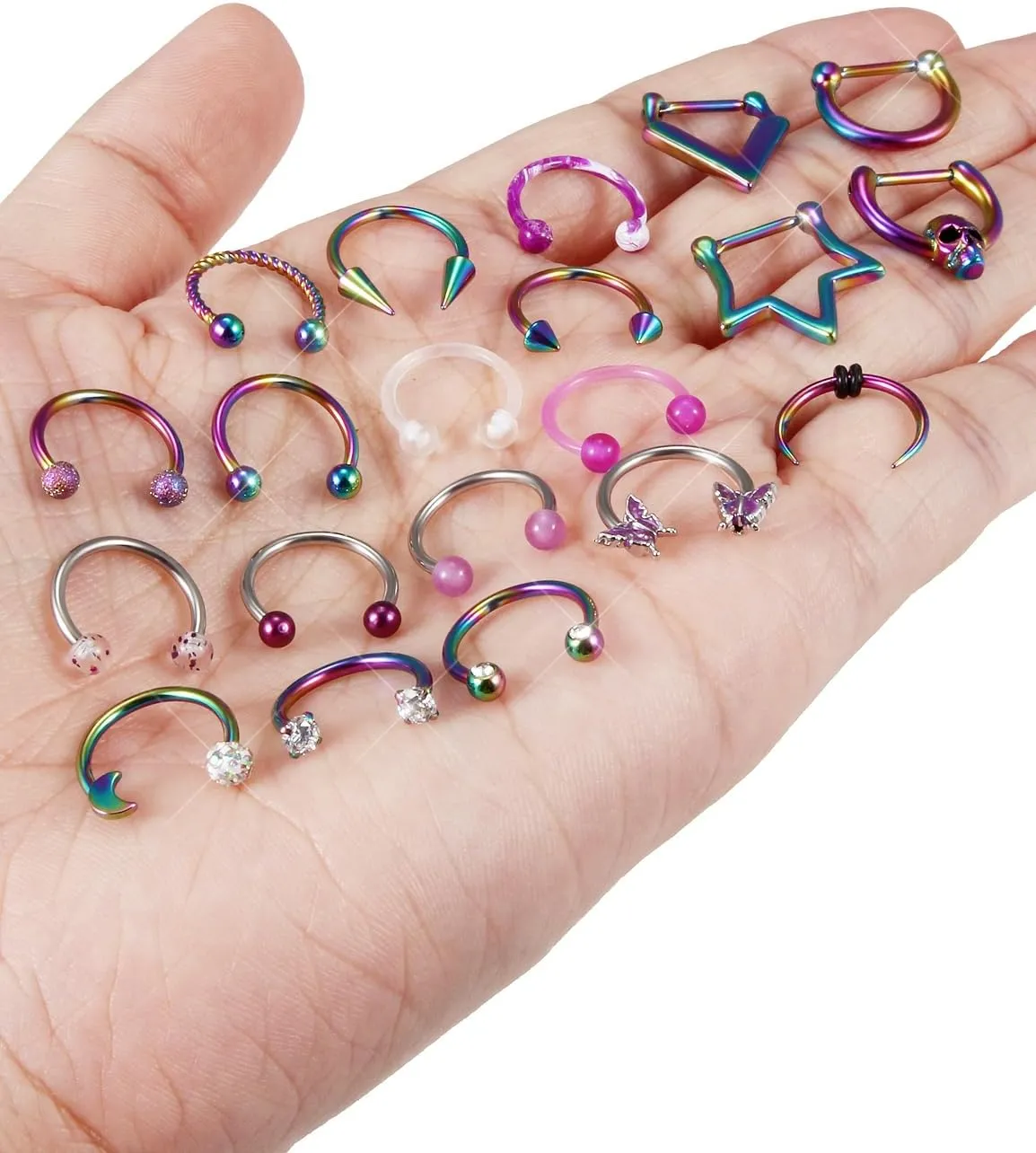 16g Surgical Steel Septum Ring - 10mm Horseshoe Septum Jewelry - Hypoallergenic Clicker Silver & Black - In Velvet Bag
