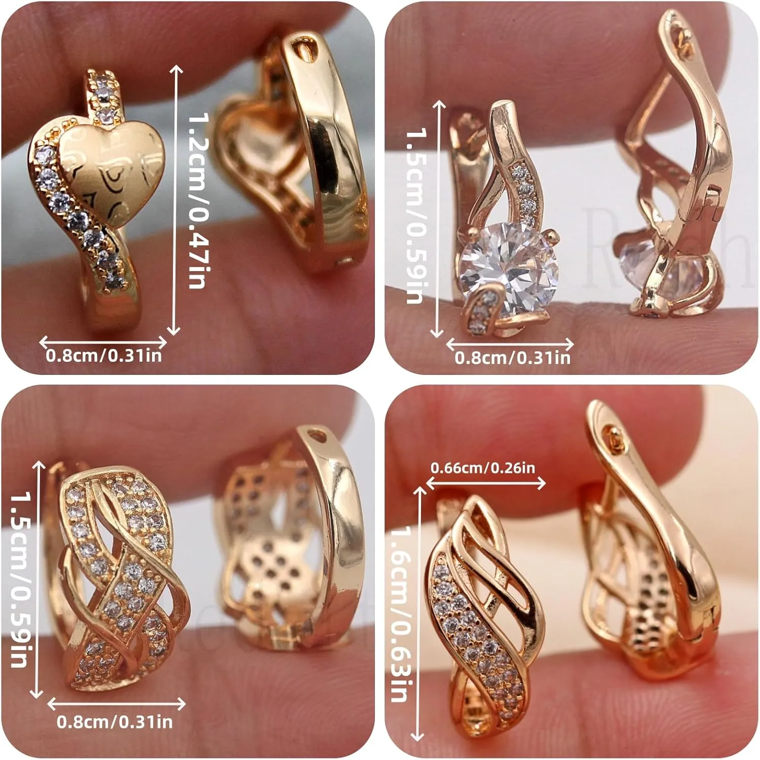 18K Gold Plated, 4 Pairs Small Huggie Hoop Earrings Set for Women, Heart Swirl Design, Hypoallergenic Cubic Zirconia Earrings, Lightweight, gold hoops, gold earrings, Jewelry for Gifts, Fashion