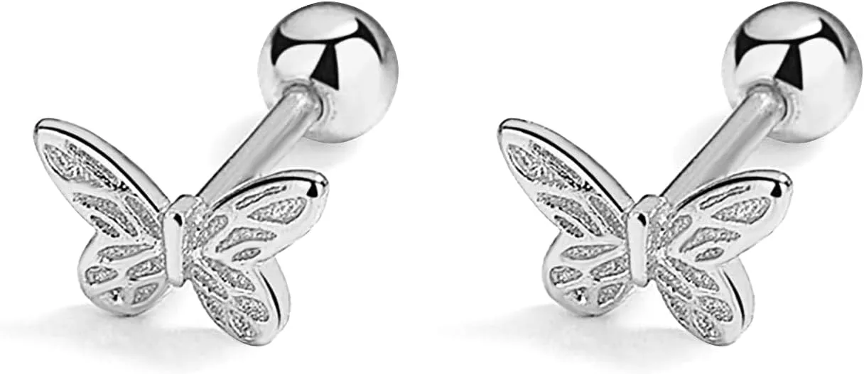 18K Gold Plated Sterling Silver Screw Back Small Trendy Dainty Cute Butterfly Stud Earrings for Women with Jewelry Rose Box