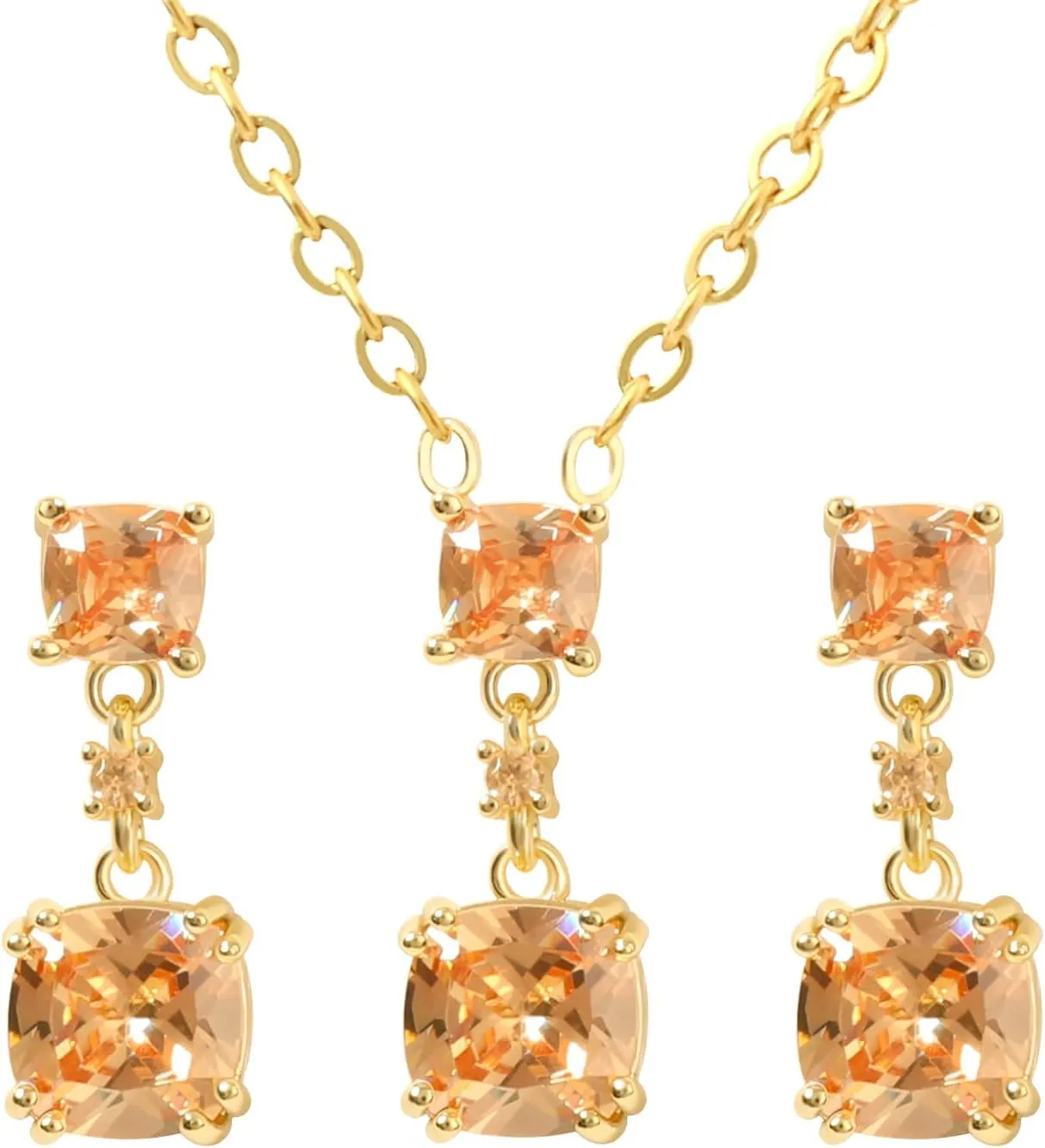 18k/14k Gold Plated Jewelry Set for Women 4/2 Pcs Emerald-cut/Heart/Cushion-cut Cubic Zirconia Necklace Earring Bracelet Anklet Set Birthstone Jewelry Wife Mother Wedding Prom Birthday Gift