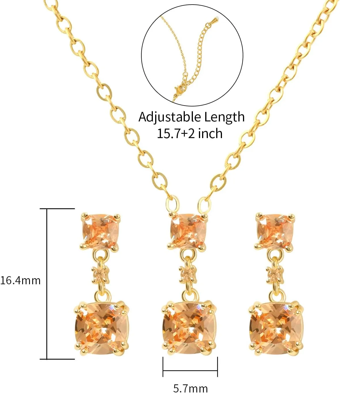 18k/14k Gold Plated Jewelry Set for Women 4/2 Pcs Emerald-cut/Heart/Cushion-cut Cubic Zirconia Necklace Earring Bracelet Anklet Set Birthstone Jewelry Wife Mother Wedding Prom Birthday Gift