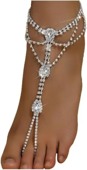 1Pair Multi-layered Rhinestone Barefoot Sandals Foot Chain Jewelry Wedding Bridal Rhinestone Leg Foot Jewelry Summer Crystal High Heel Anklet Shoe Chain for Women