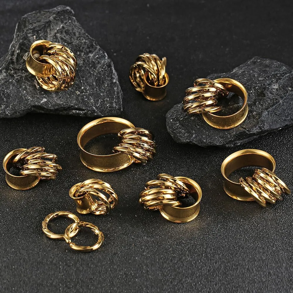 2 PCS Ear Gauges with 10 twisty rings ear weight Hypoallergenic 316 Stainless Steel Ear Stretchers Plus Tunnels (0G-1") 8mm-25mm 00G Body Piercing Jewelry
