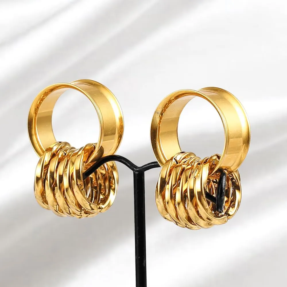 2 PCS Ear Gauges with 10 twisty rings ear weight Hypoallergenic 316 Stainless Steel Ear Stretchers Plus Tunnels (0G-1") 8mm-25mm 00G Body Piercing Jewelry