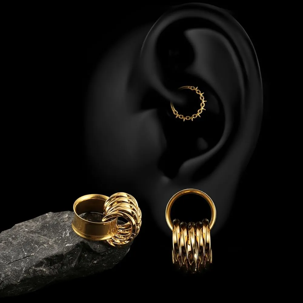 2 PCS Ear Gauges with 10 twisty rings ear weight Hypoallergenic 316 Stainless Steel Ear Stretchers Plus Tunnels (0G-1") 8mm-25mm 00G Body Piercing Jewelry