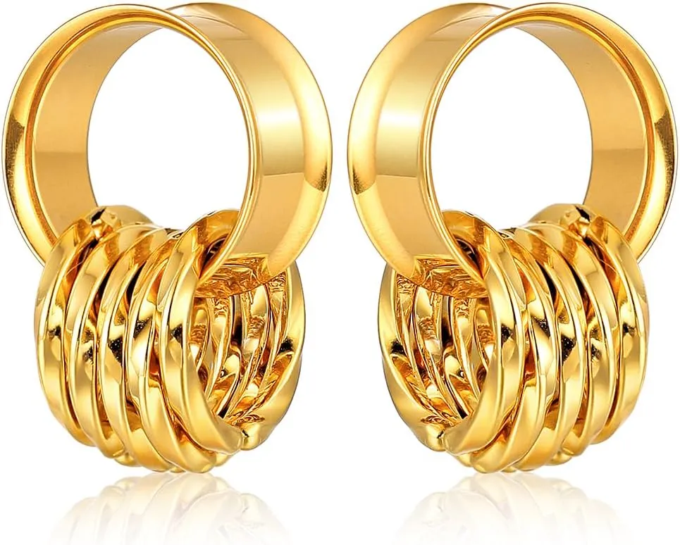 2 PCS Ear Gauges with 10 twisty rings ear weight Hypoallergenic 316 Stainless Steel Ear Stretchers Plus Tunnels (0G-1") 8mm-25mm 00G Body Piercing Jewelry