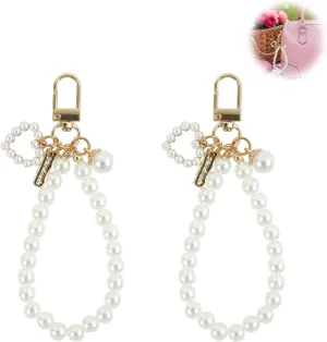2 Pcs Pearl Keychain,Pearl Keychain Wristlet,Cute Keychains for Car Keys,Key Chains Women Cute,Girly Keychains for Car Keys,Key Chain Accessories Key Ring Charm Gifts Girly Key Chains for Car Keys