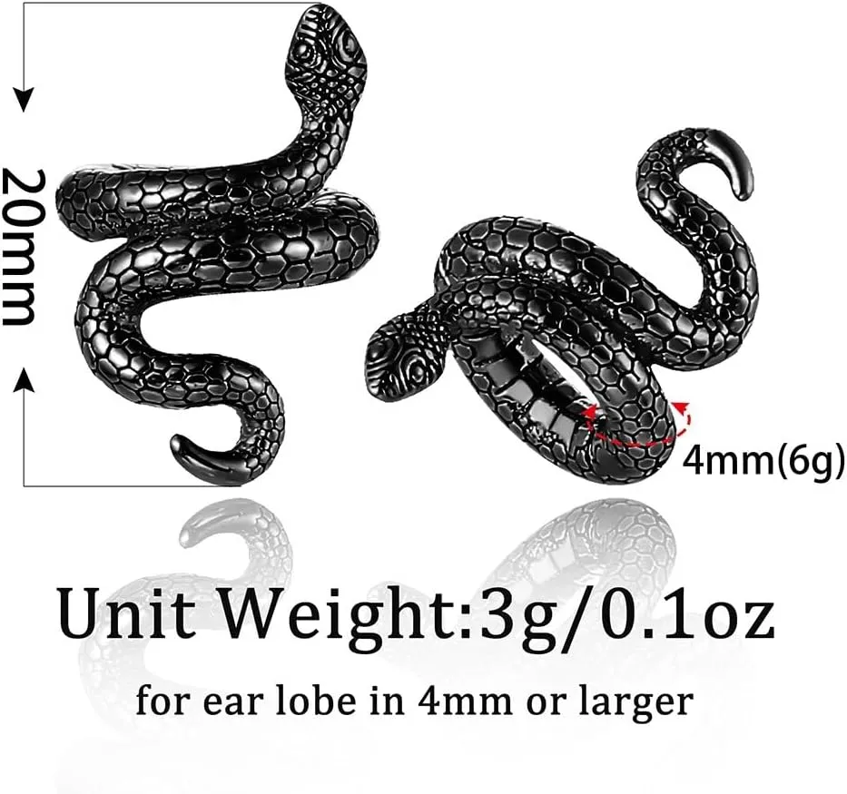 2 PCS Snake Ear Weights Lobes Clip Plugs Gauges, Hypoallergenic 316 Stainless Steel Tunnels for Body Jewelry Women Men