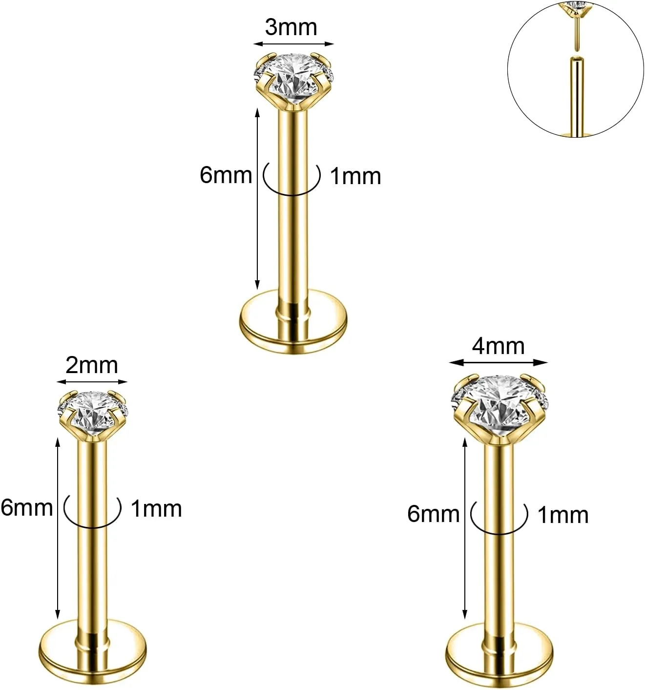 20G 18G 16G 6mm Threadless Push in Nose Stud Rings for Women Men Stainless Steel Nose Studs Nostril Piercing Jewelry CZ Nose Rings Studs1.5MM 2MM 2.5MM 3MM 8Pcs Black Silver 14K Gold Filled