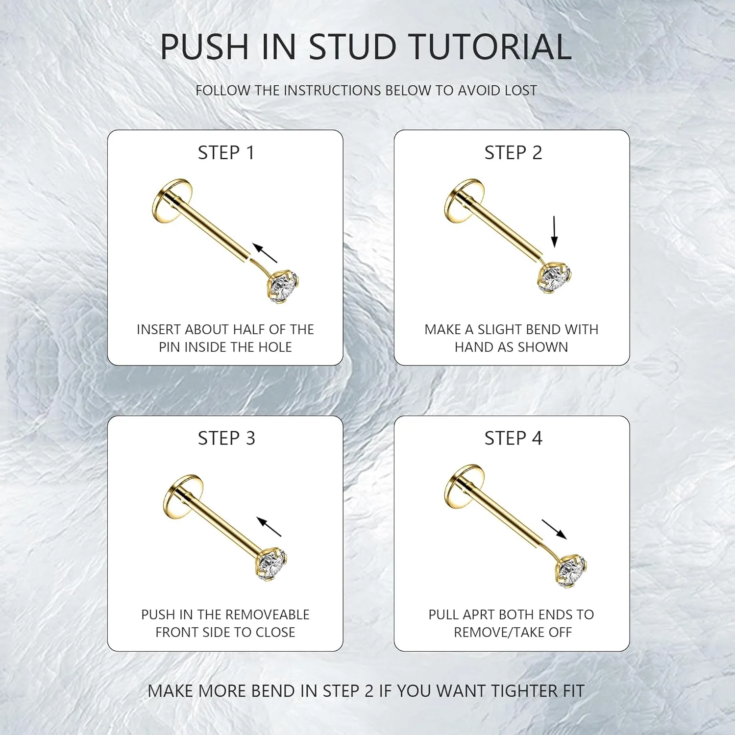 20G 18G 16G 6mm Threadless Push in Nose Stud Rings for Women Men Stainless Steel Nose Studs Nostril Piercing Jewelry CZ Nose Rings Studs1.5MM 2MM 2.5MM 3MM 8Pcs Black Silver 14K Gold Filled