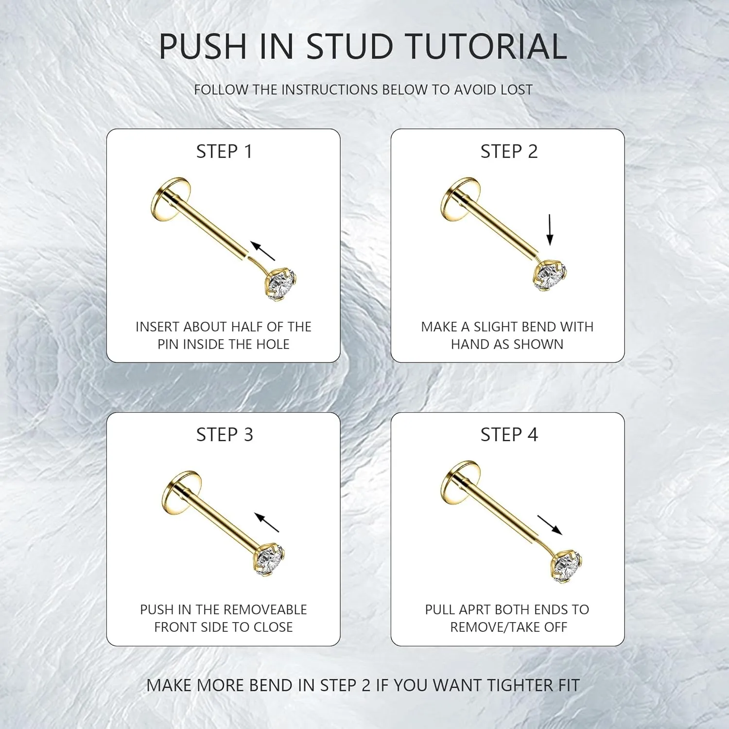 20G 18G 16G 6mm Threadless Push in Nose Stud Rings for Women Men Stainless Steel Nose Studs Nostril Piercing Jewelry CZ Nose Rings Studs1.5MM 2MM 2.5MM 3MM 8Pcs Black Silver 14K Gold Filled