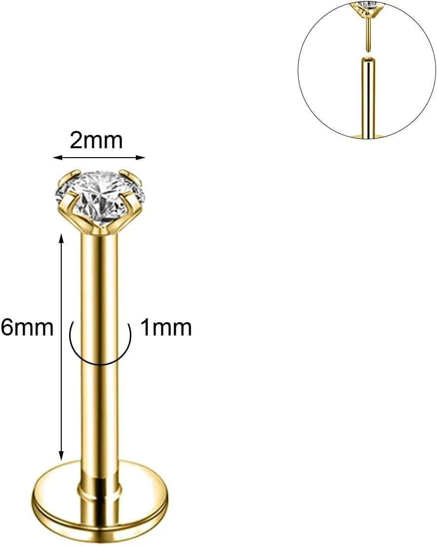 20G 18G 16G 6mm Threadless Push in Nose Stud Rings for Women Men Stainless Steel Nose Studs Nostril Piercing Jewelry CZ Nose Rings Studs1.5MM 2MM 2.5MM 3MM 8Pcs Black Silver 14K Gold Filled