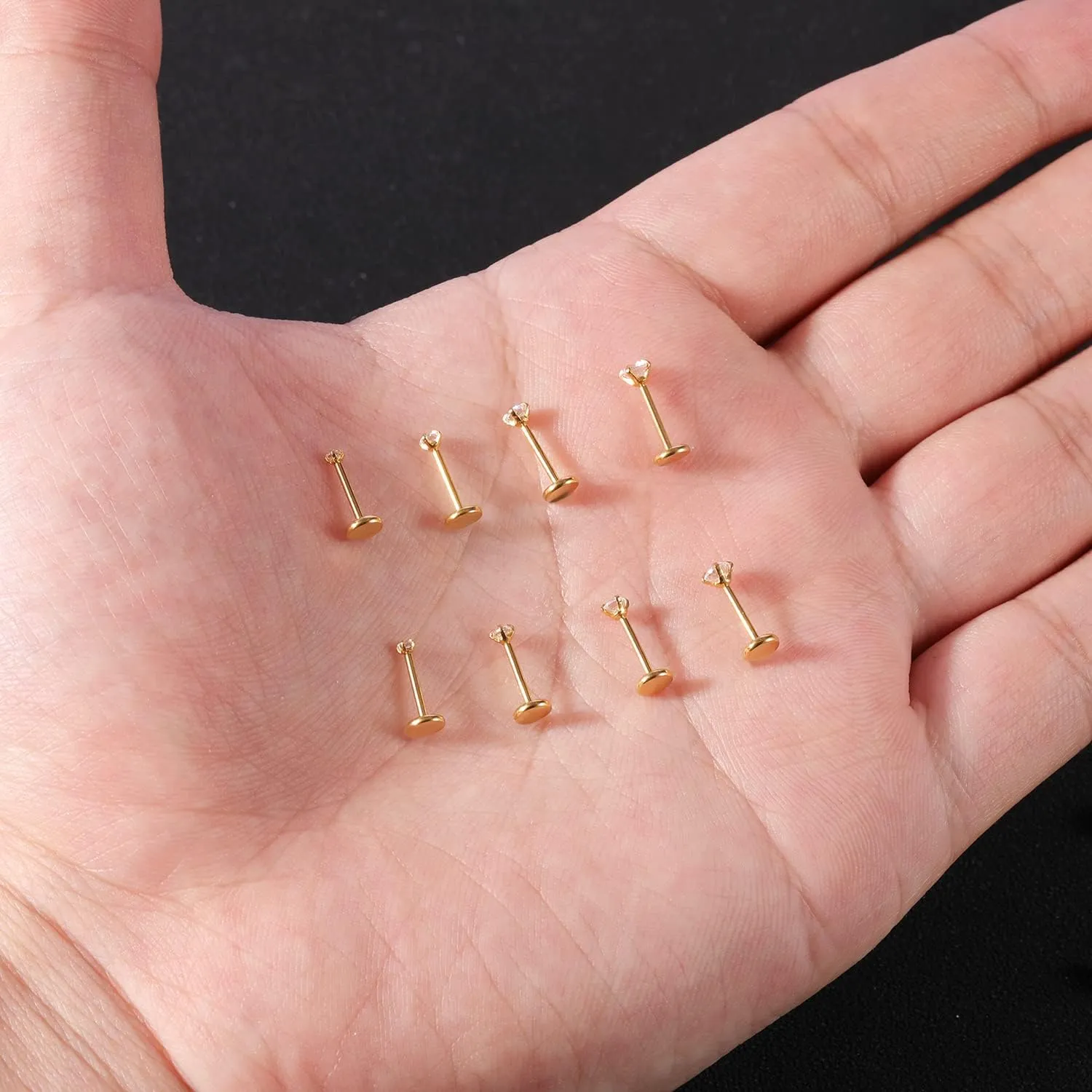 20G 18G 16G 6mm Threadless Push in Nose Stud Rings for Women Men Stainless Steel Nose Studs Nostril Piercing Jewelry CZ Nose Rings Studs1.5MM 2MM 2.5MM 3MM 8Pcs Black Silver 14K Gold Filled