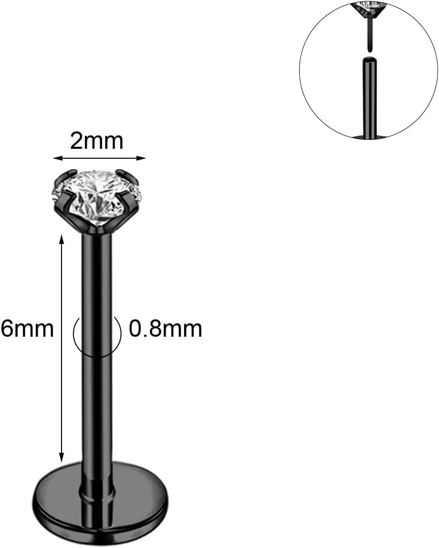 20G 18G 16G 6mm Threadless Push in Nose Stud Rings for Women Men Stainless Steel Nose Studs Nostril Piercing Jewelry CZ Nose Rings Studs1.5MM 2MM 2.5MM 3MM 8Pcs Black Silver 14K Gold Filled