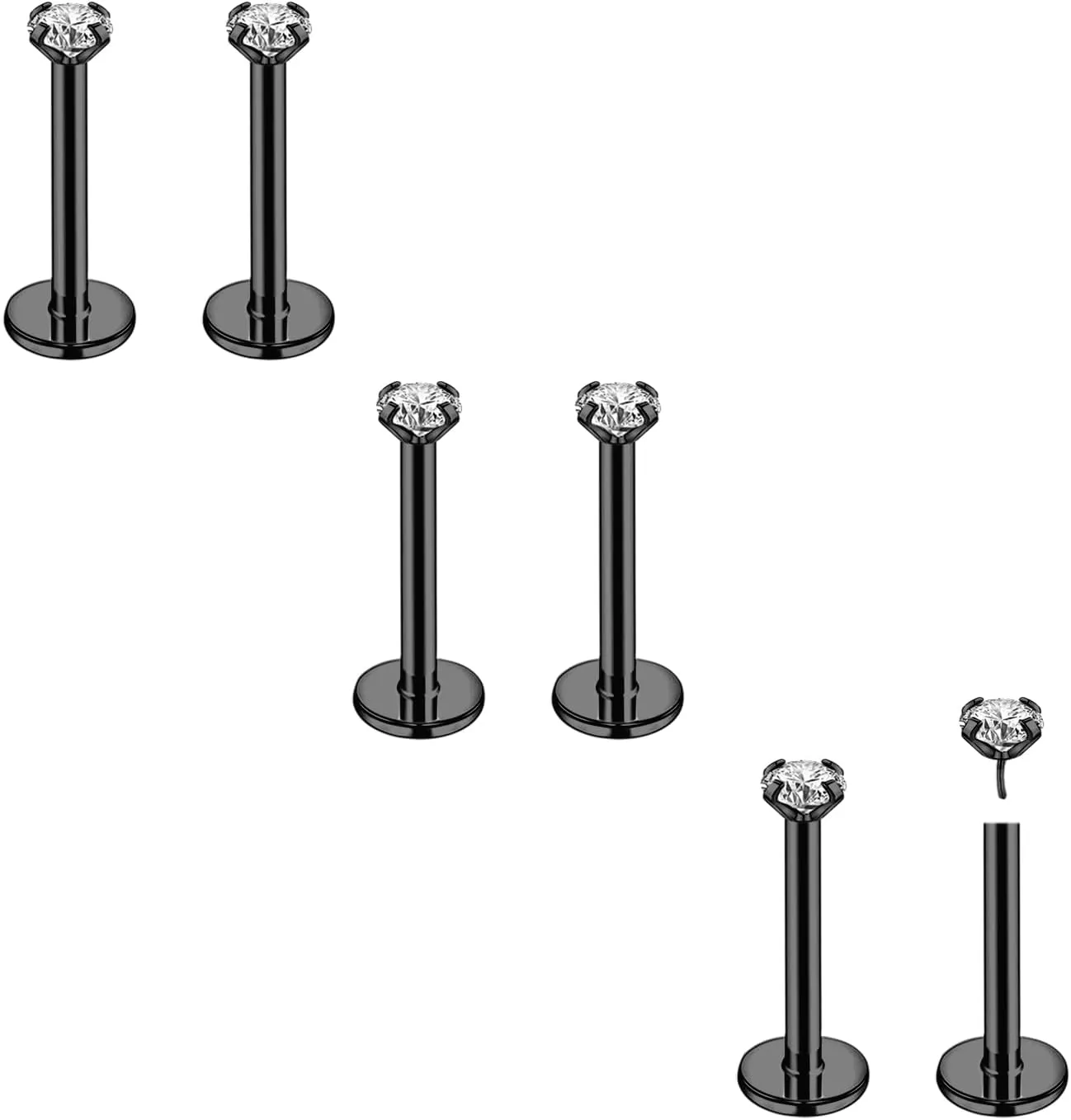 20G 18G 16G 6mm Threadless Push in Nose Stud Rings for Women Men Stainless Steel Nose Studs Nostril Piercing Jewelry CZ Nose Rings Studs1.5MM 2MM 2.5MM 3MM 8Pcs Black Silver 14K Gold Filled