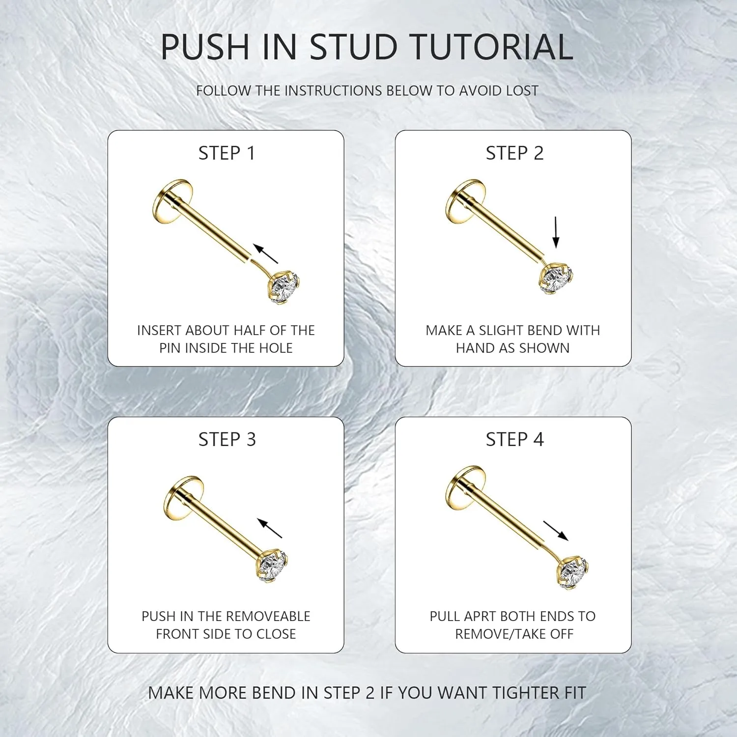 20G 18G 16G 6mm Threadless Push in Nose Stud Rings for Women Men Stainless Steel Nose Studs Nostril Piercing Jewelry CZ Nose Rings Studs1.5MM 2MM 2.5MM 3MM 8Pcs Black Silver 14K Gold Filled