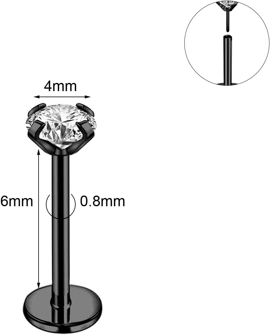 20G 18G 16G 6mm Threadless Push in Nose Stud Rings for Women Men Stainless Steel Nose Studs Nostril Piercing Jewelry CZ Nose Rings Studs1.5MM 2MM 2.5MM 3MM 8Pcs Black Silver 14K Gold Filled