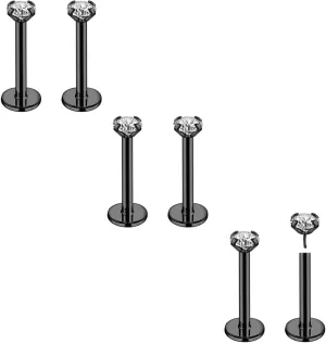 20G 18G 16G 6mm Threadless Push in Nose Stud Rings for Women Men Stainless Steel Nose Studs Nostril Piercing Jewelry CZ Nose Rings Studs1.5MM 2MM 2.5MM 3MM 8Pcs Black Silver 14K Gold Filled