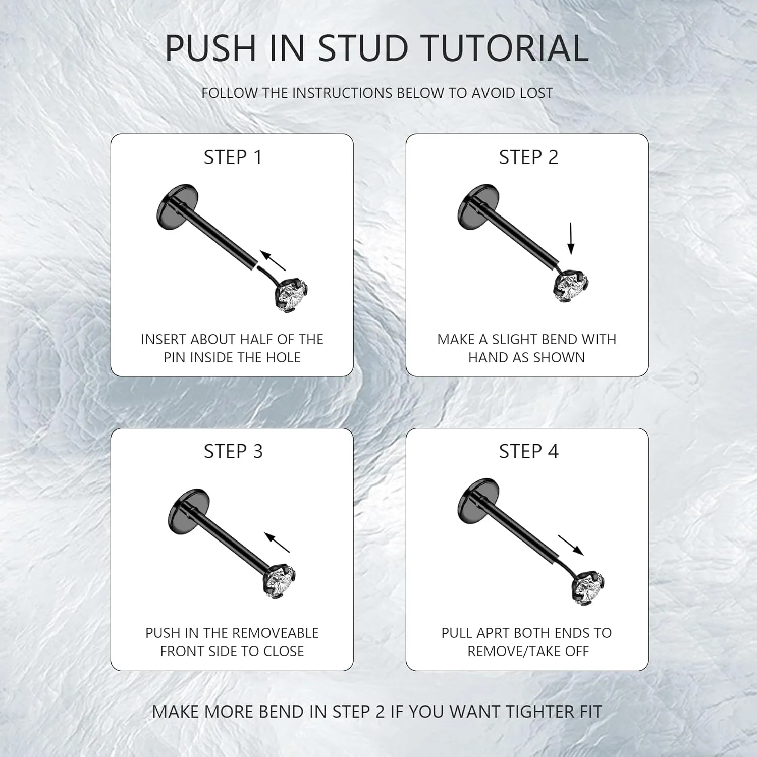 20G 18G 16G 6mm Threadless Push in Nose Stud Rings for Women Men Stainless Steel Nose Studs Nostril Piercing Jewelry CZ Nose Rings Studs1.5MM 2MM 2.5MM 3MM 8Pcs Black Silver 14K Gold Filled