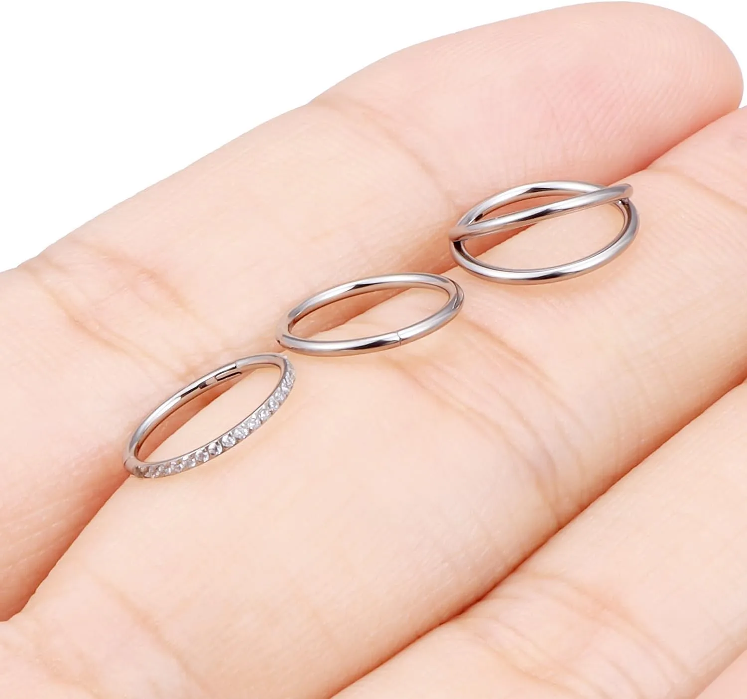 20G 18G 16G Titanium Nose Rings Hoops G23 Hinged Septum Nose Rings Clicker Helix Daith Rook Cartilage Tragus Earrings Segment Ring Lip Ring Piercing Jewelry for Women Men 8mm 10mm