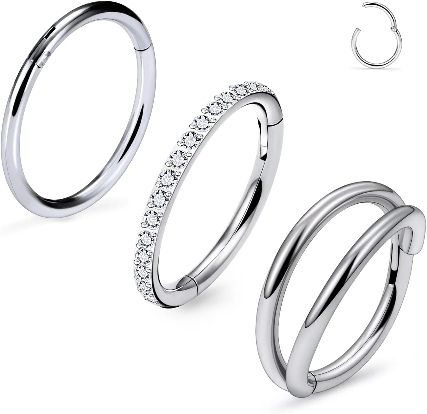 20G 18G 16G Titanium Nose Rings Hoops G23 Hinged Septum Nose Rings Clicker Helix Daith Rook Cartilage Tragus Earrings Segment Ring Lip Ring Piercing Jewelry for Women Men 8mm 10mm