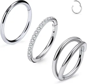 20G 18G 16G Titanium Nose Rings Hoops G23 Hinged Septum Nose Rings Clicker Helix Daith Rook Cartilage Tragus Earrings Segment Ring Lip Ring Piercing Jewelry for Women Men 8mm 10mm