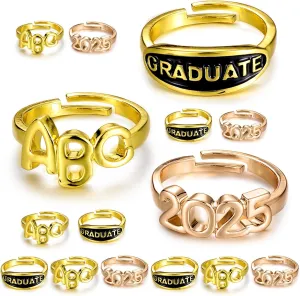 24 Pcs Kindergarten Preschool Graduation Ring Class Rings Class of 2025 Ring Brass Rings Gifts for Kids Students Party Supplies Favors Decor
