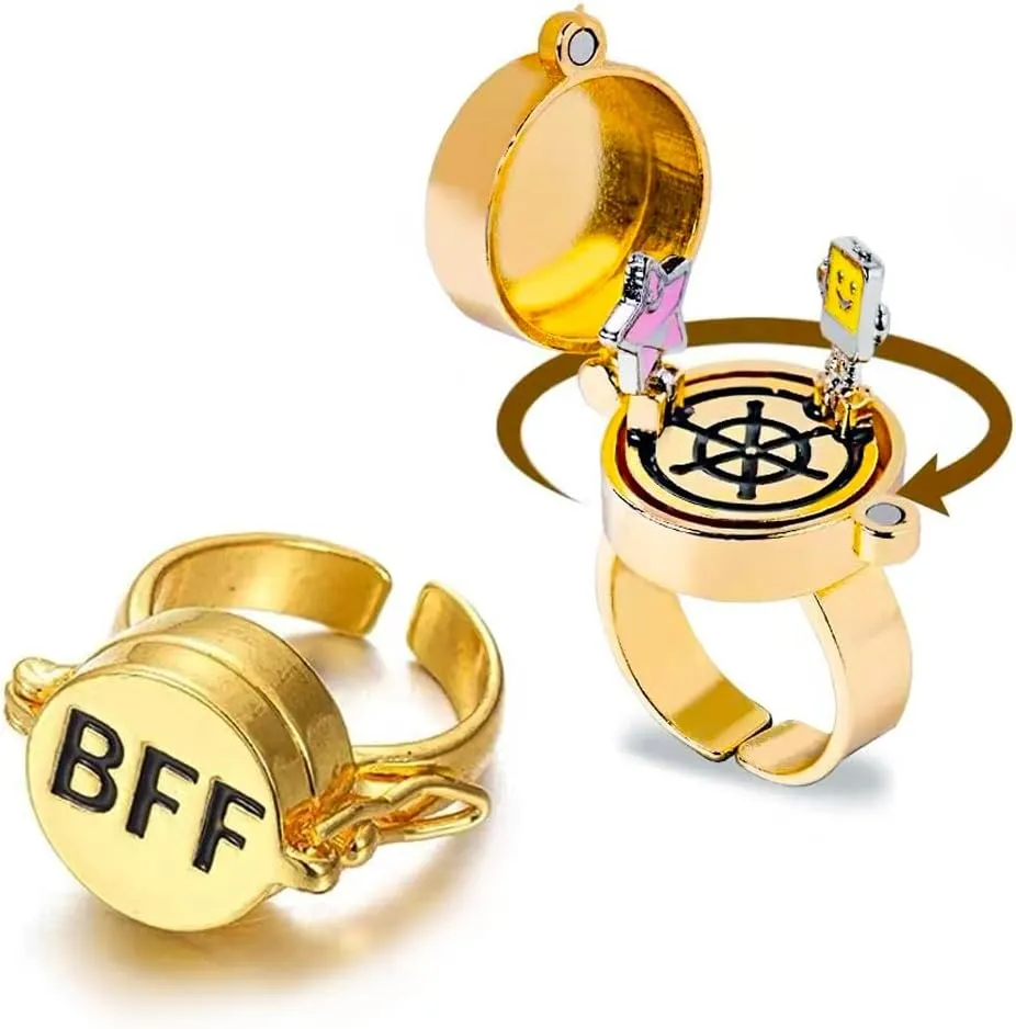 2/4PCS Bff Ring, Anime Best Friend Aesthetic Spinninng Adjustable Ring for Teen Best Friendship Jewelry Gifts