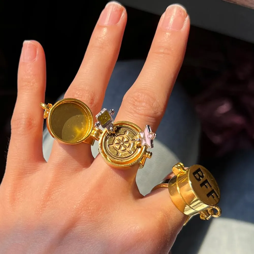 2/4PCS Bff Ring, Anime Best Friend Aesthetic Spinninng Adjustable Ring for Teen Best Friendship Jewelry Gifts