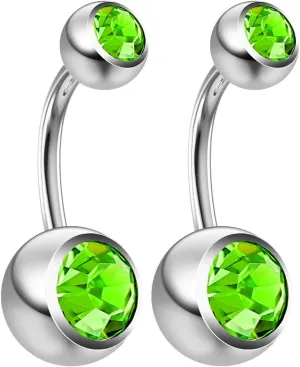 2pc 14g Crystal Belly Button Ring CZ Sparkly Cute Jeweled 8mm Sexy For Women Navel Rings (choose Color)