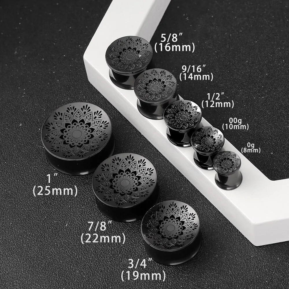 2PCS Beauty Gauges for Ears Hypoallergenic 316 Stainless Steel Hollow Flower Ear Plugs Tunnels 8mm-25mm (0G-1") Body Piercing Jewelry for Women Men
