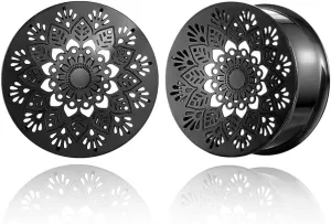 2PCS Beauty Gauges for Ears Hypoallergenic 316 Stainless Steel Hollow Flower Ear Plugs Tunnels 8mm-25mm (0G-1") Body Piercing Jewelry for Women Men