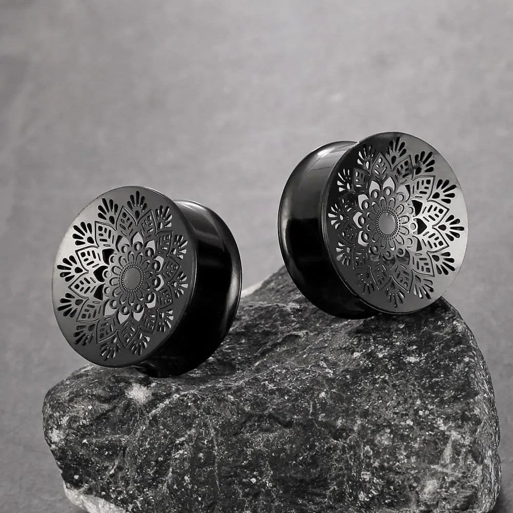 2PCS Beauty Gauges for Ears Hypoallergenic 316 Stainless Steel Hollow Flower Ear Plugs Tunnels 8mm-25mm (0G-1") Body Piercing Jewelry for Women Men