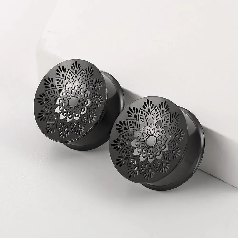 2PCS Beauty Gauges for Ears Hypoallergenic 316 Stainless Steel Hollow Flower Ear Plugs Tunnels 8mm-25mm (0G-1") Body Piercing Jewelry for Women Men