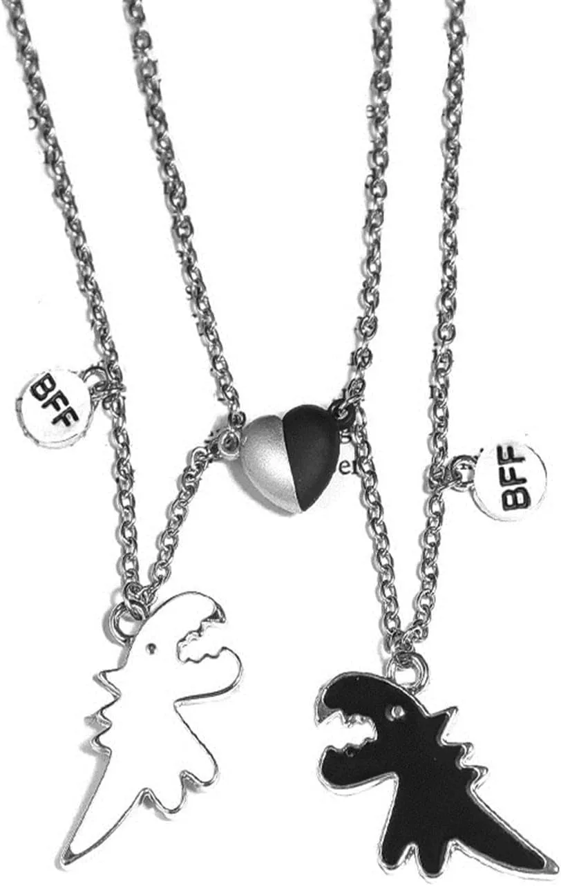 2Pcs Cute Cartoon Enamel Dinosaur Alpaca Dolphin Elephant Pendant Necklace Set Adjustable Lovely Love Heart Animal Necklace for Women Men Friend Friendship Jewelry Gift