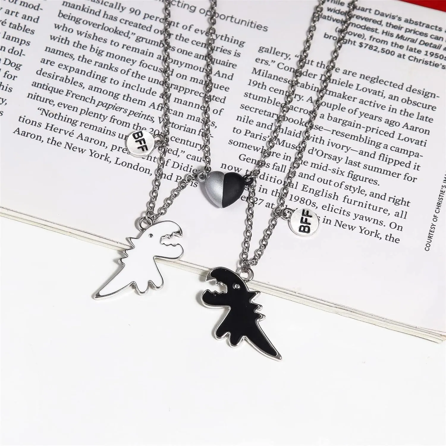 2Pcs Cute Cartoon Enamel Dinosaur Alpaca Dolphin Elephant Pendant Necklace Set Adjustable Lovely Love Heart Animal Necklace for Women Men Friend Friendship Jewelry Gift