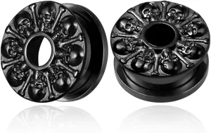 2PCS Dark Skull Saddle Plugs Tunnels Hypoallergenic 316 Stainless Steel Ear Gauges 8mm-25mm (0G-1")