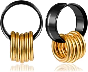 2PCS Ear Tunnels Plugs Gauges with 10PCS Nose Rings 316 Stainless Steel Hypoallergenic Earrings Expanders for Stretched Piercing Body Jewelry (10mm(00G), Black-Gold)