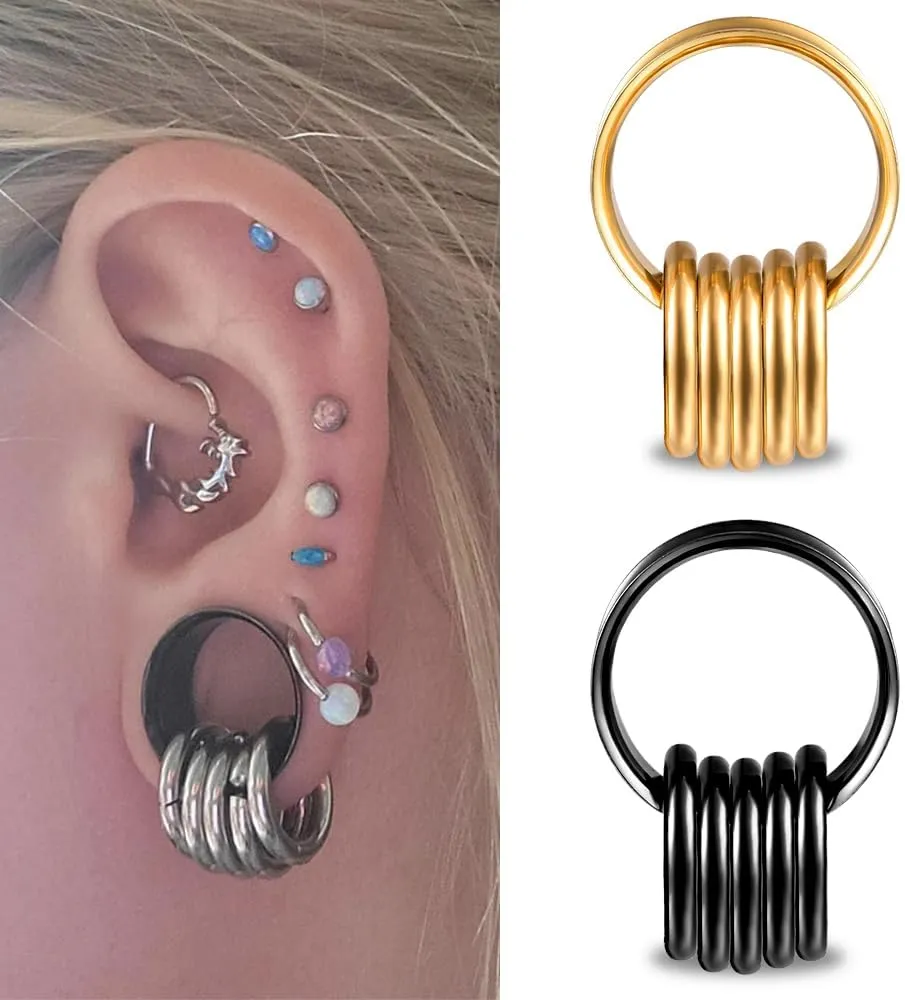 2PCS Ear Tunnels Plugs Gauges with 10PCS Nose Rings 316 Stainless Steel Hypoallergenic Earrings Expanders for Stretched Piercing Body Jewelry