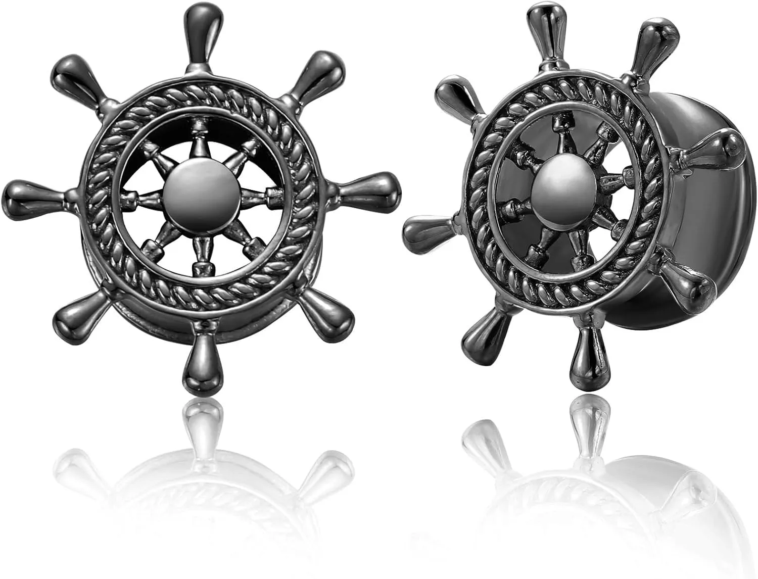 2PCS Hypoallergenic Ear Gauges 316 Stainless Steel Rudder Ear Plugs Tunnels Earring Expander Stretcher Piercing Body Jewelry for Women and Men