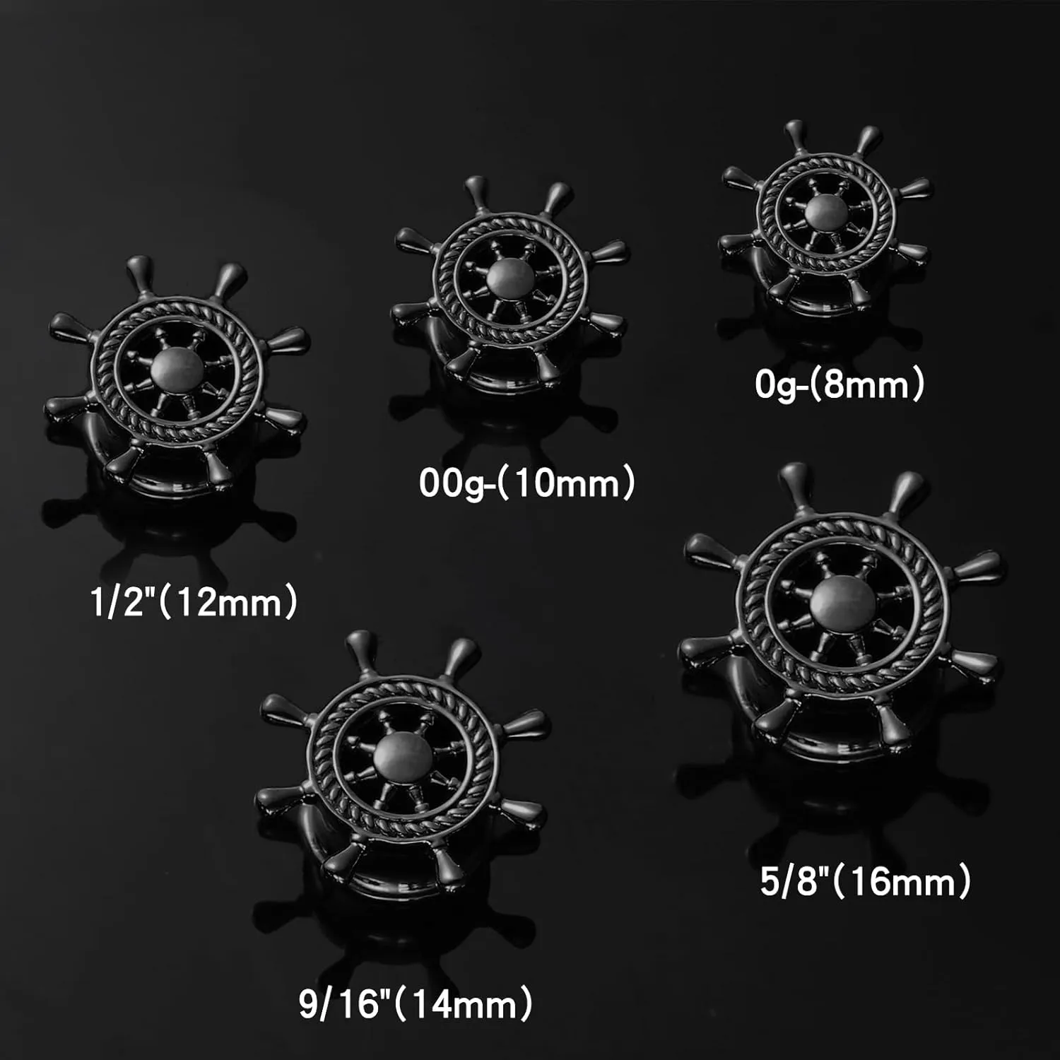 2PCS Hypoallergenic Ear Gauges 316 Stainless Steel Rudder Ear Plugs Tunnels Earring Expander Stretcher Piercing Body Jewelry for Women and Men