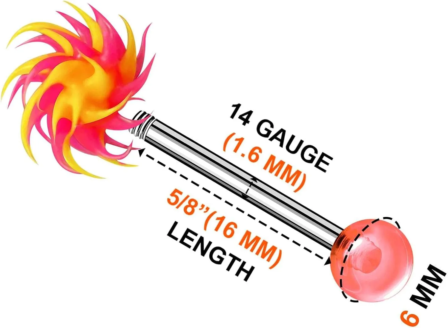 2PCS Surgical Steel tongue piercing jewelry 14 Gauge 5/8 16mm Koosh Ball Earrings Piercing Jewelry Pick Color