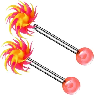 2PCS Surgical Steel tongue piercing jewelry 14 Gauge 5/8 16mm Koosh Ball Earrings Piercing Jewelry Pick Color